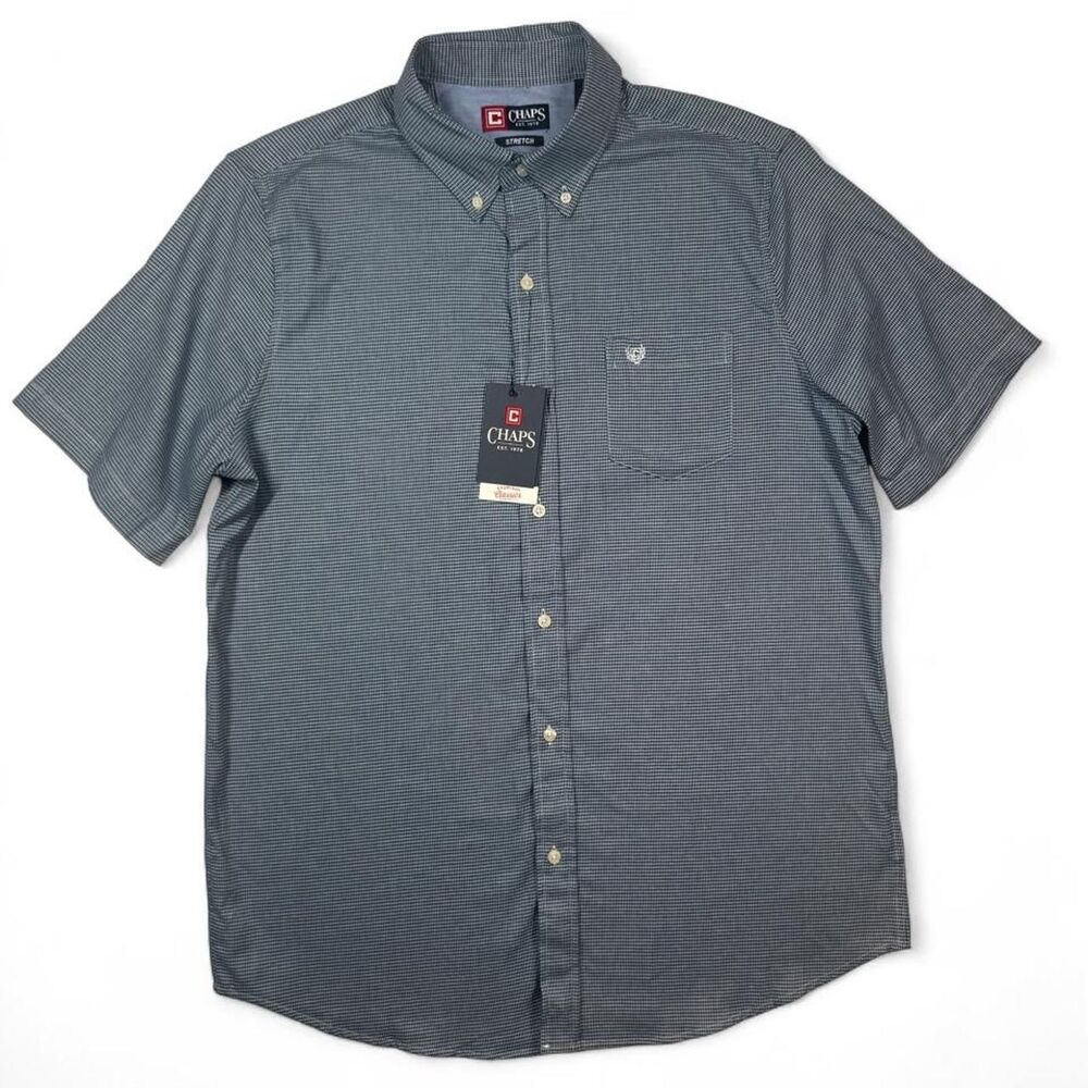 Chaps Classic Fit Men's Large Short Sleeve Button Down Shirt Midnight Navy